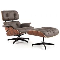 кресло eames style lounge chair кожа коричневое в Калуге